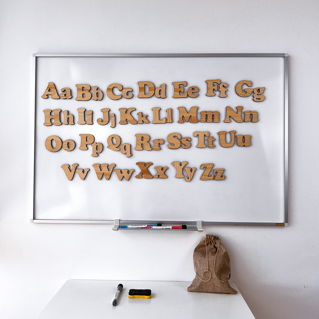 Montessori Magnetic Wooden Alphabet for Kids – 52 Latin Letters (Uppercase & Lowercase)