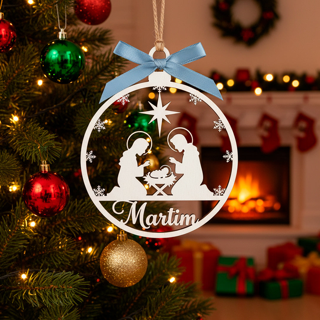 Bolas de Natal Personalizadas com Nome em Madeira, Decoração de Árvore de Natal, Etiqueta Personalizada