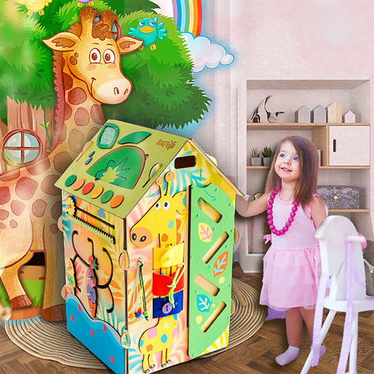 Wooden Montessori Busy House Giraffe – Sensory Activity Board, Educational Toy for Toddlers