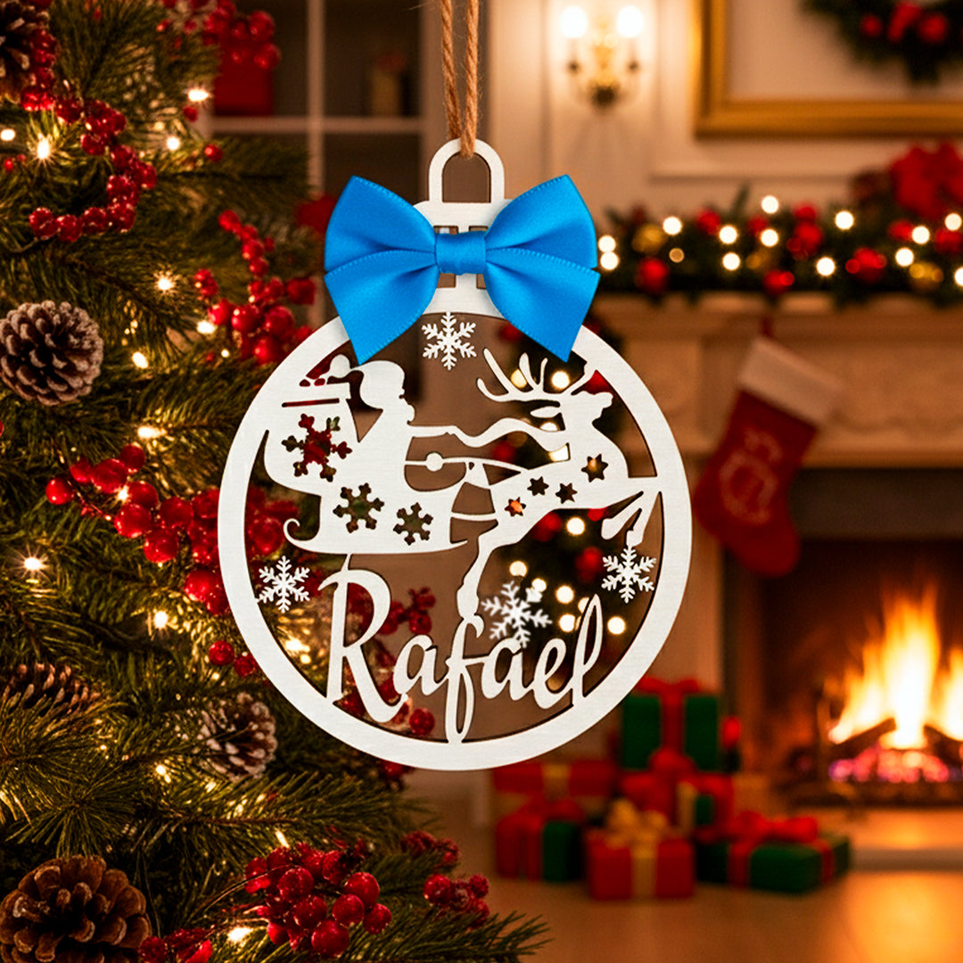Bolas de Natal Personalizadas com Nome em Madeira, Decoração de Árvore de Natal, Etiqueta Personalizada