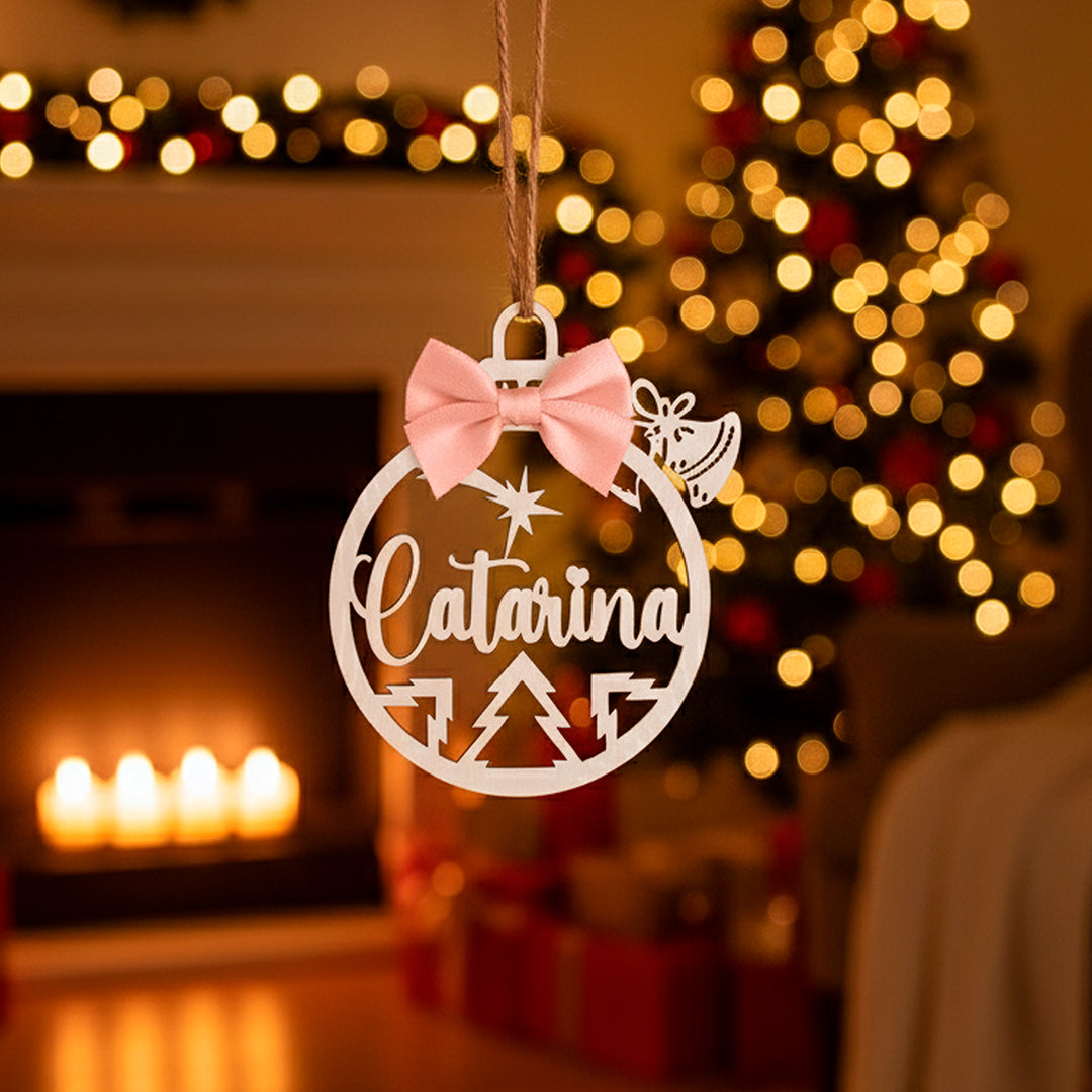 Bolas de Natal Personalizadas com Nome em Madeira, Decoração de Árvore de Natal, Etiqueta Personalizada