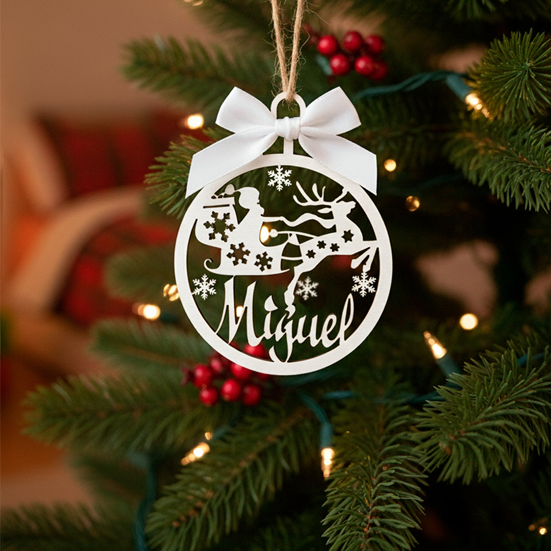 Bolas de Natal Personalizadas com Nome em Madeira, Decoração de Árvore de Natal, Etiqueta Personalizada