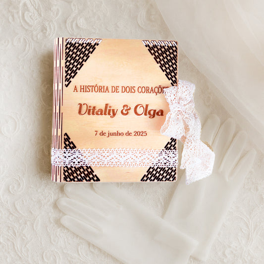 Personalized Wooden Wedding Memory Book Box – Custom Engraved Keepsake Gift for Couples