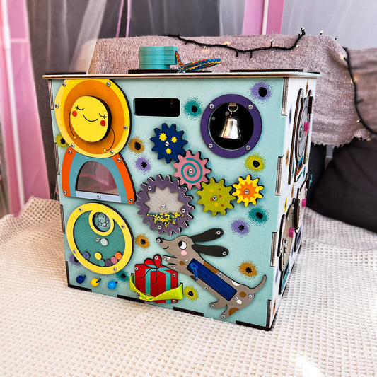 Montessori Wooden Busy Box with Light – Educational Toy for Toddlers and Babies – EN 71 Certified