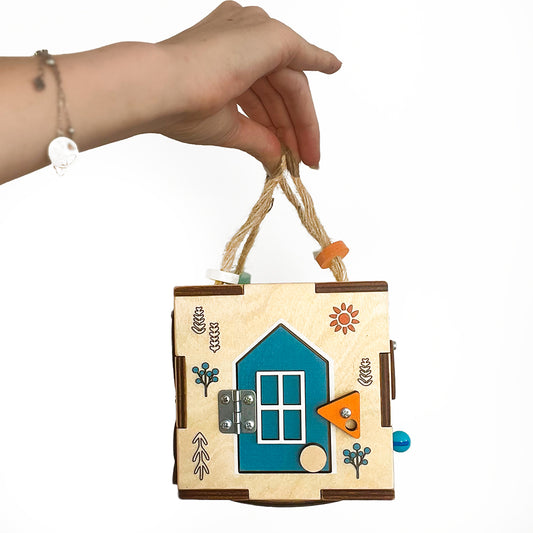 Montessori Busy Cube – Compact Sensory Wooden Toy for Toddler or Baby – Activity Box