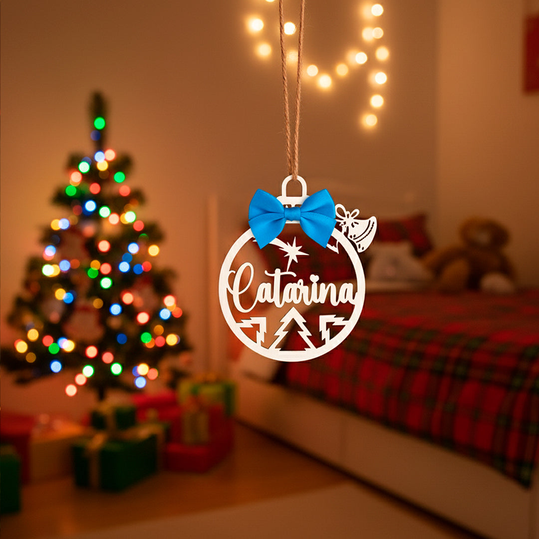 Bolas de Natal Personalizadas com Nome em Madeira, Decoração de Árvore de Natal, Etiqueta Personalizada