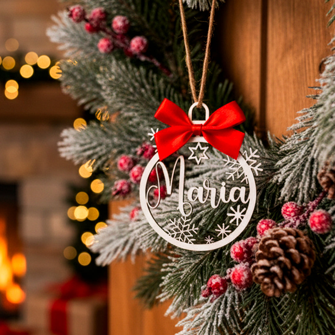 Bolas de Natal Personalizadas com Nome em Madeira, Decoração de Árvore de Natal, Etiqueta Personalizada