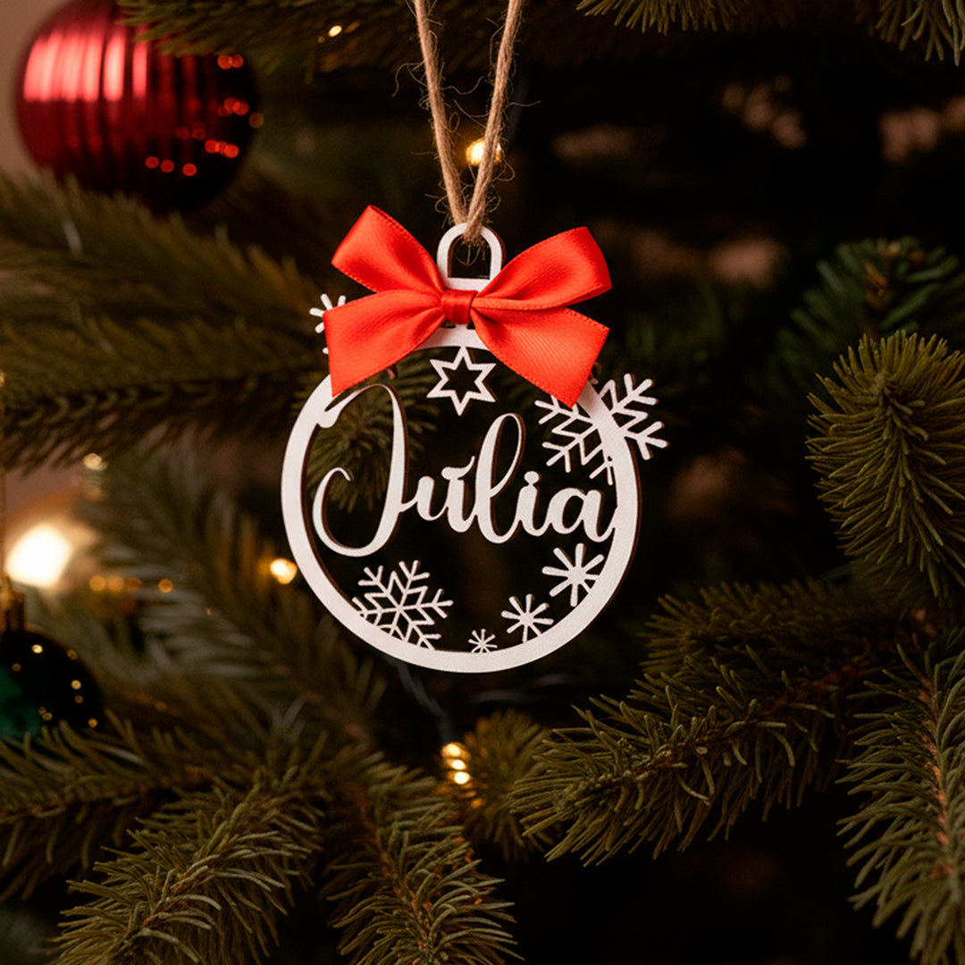 Bolas de Natal Personalizadas com Nome em Madeira, Decoração de Árvore de Natal, Etiqueta Personalizada