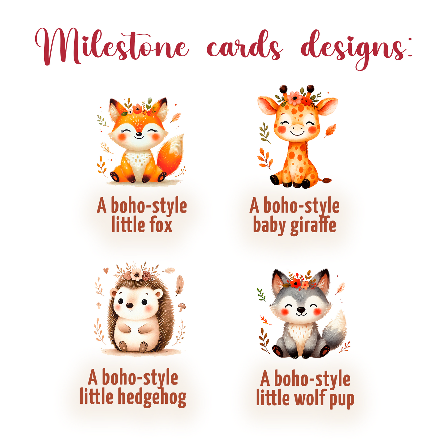 1 Custom Boho Woodland Baby Milestone Card for Photoshoot & Memory Keepsakes