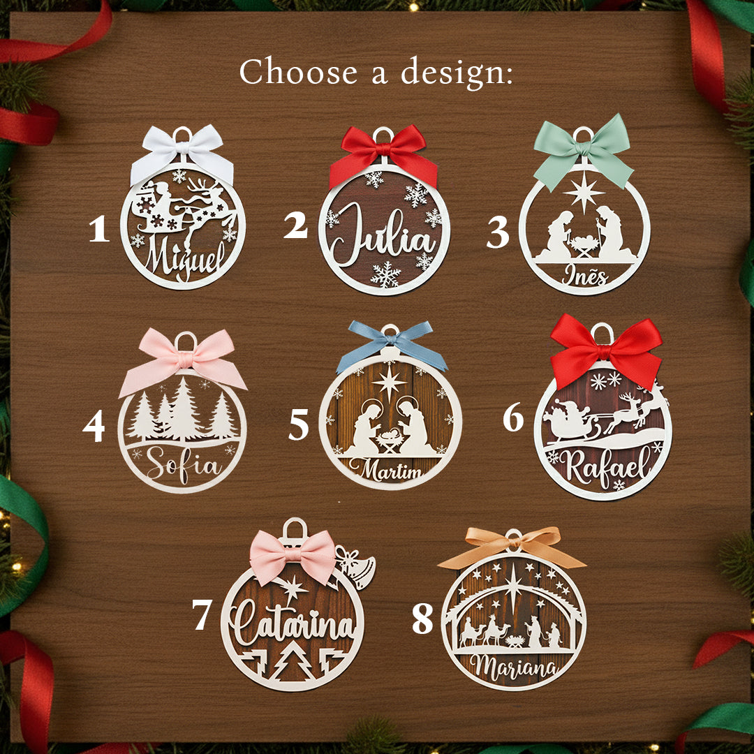 Bolas de Natal Personalizadas com Nome em Madeira, Decoração de Árvore de Natal, Etiqueta Personalizada