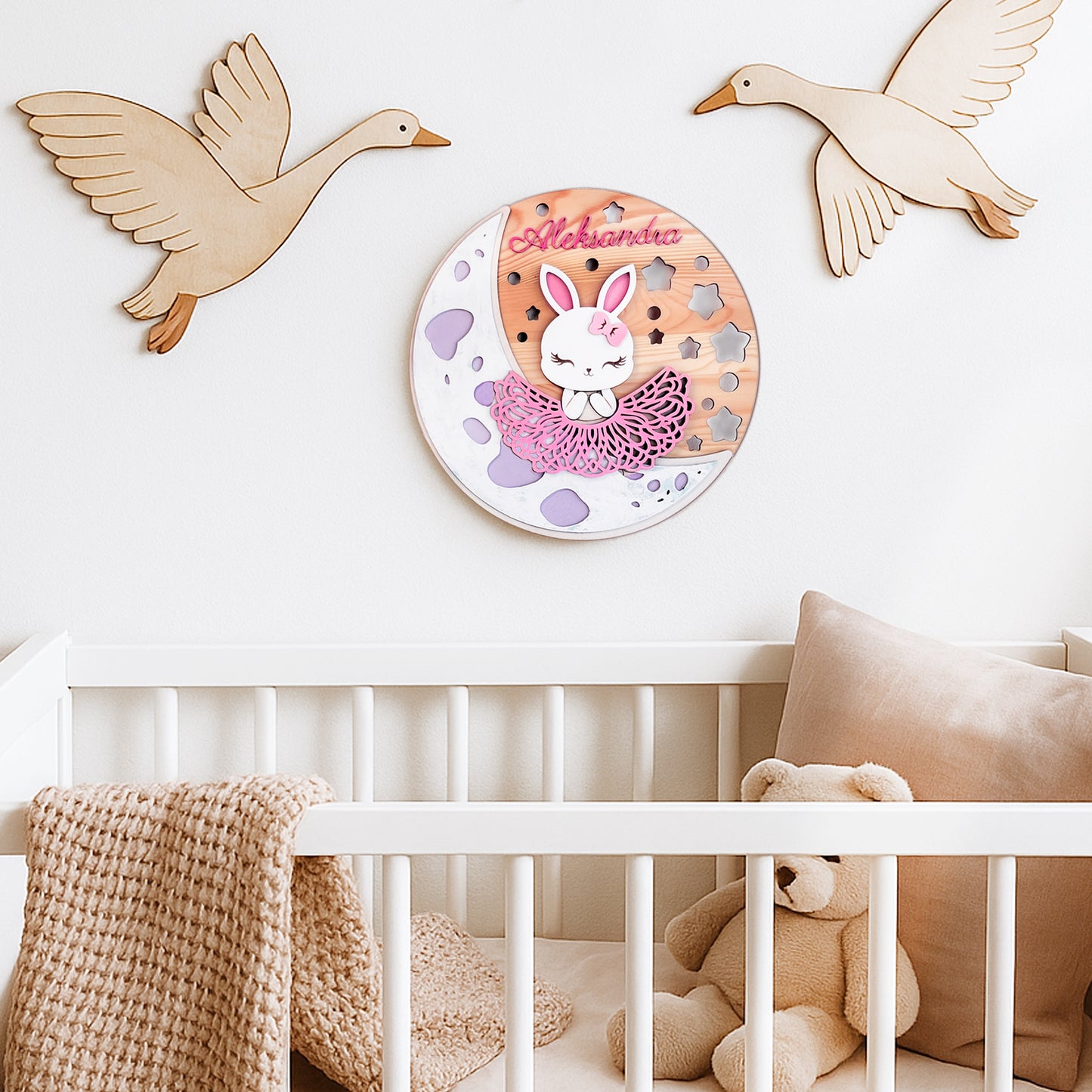 Personalized Baby Name Wooden Name Sign – Round Wall Plaque for nursery or baby’s playroom