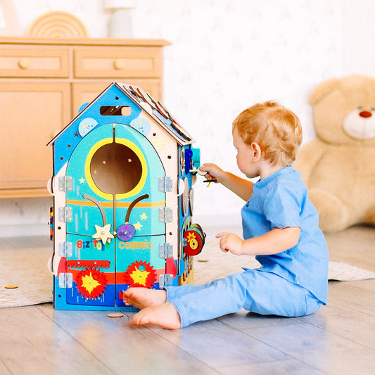 Wooden Montessori Busy House – Space Theme Activity Toy for Babies, Toddlers & Preschoolers