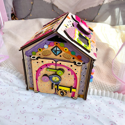 Montessori Wooden Busy House – Candy Playhouse with LED Light – Educational Toy for Toddlers