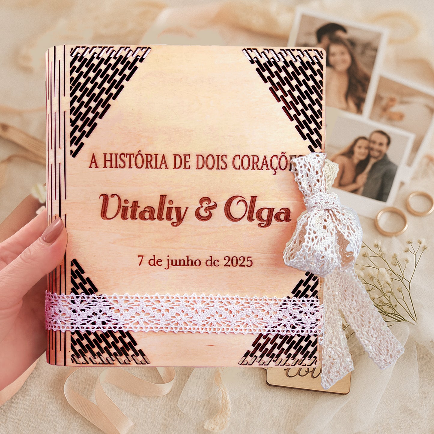 Personalized Wooden Wedding Memory Book Box – Custom Engraved Keepsake Gift for Couples