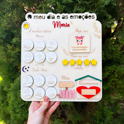 Personalized Emotions & Daily Routine Char - Montessori-Inspired Wooden Magnetic Busy Board