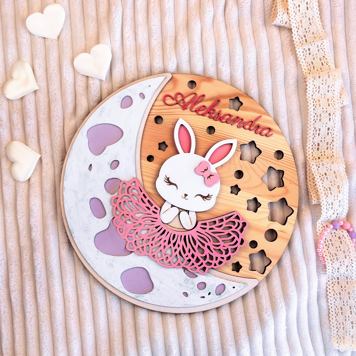 Personalized Baby Name Wooden Name Sign – Round Wall Plaque for nursery or baby’s playroom