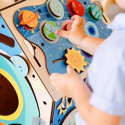 Wooden Montessori Busy House – Space Theme Activity Toy for Babies, Toddlers & Preschoolers