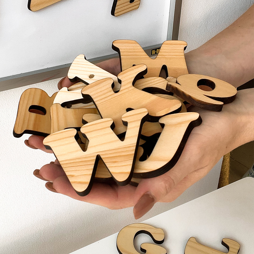 Montessori Magnetic Wooden Alphabet for Kids – 52 Latin Letters (Uppercase & Lowercase)