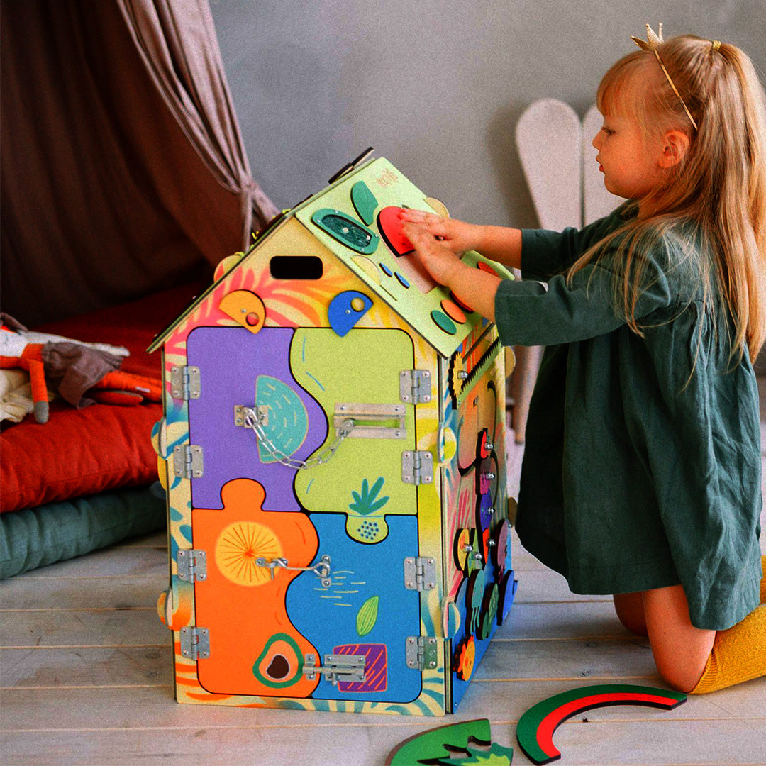 Wooden Montessori Busy House Giraffe – Sensory Activity Board, Educational Toy for Toddlers