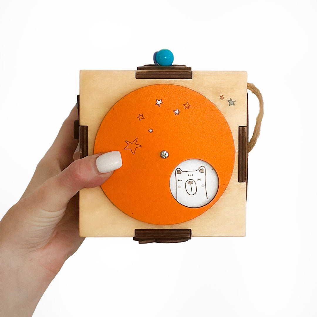 Montessori Busy Cube – Compact Sensory Wooden Toy for Toddler or Baby – Activity Box