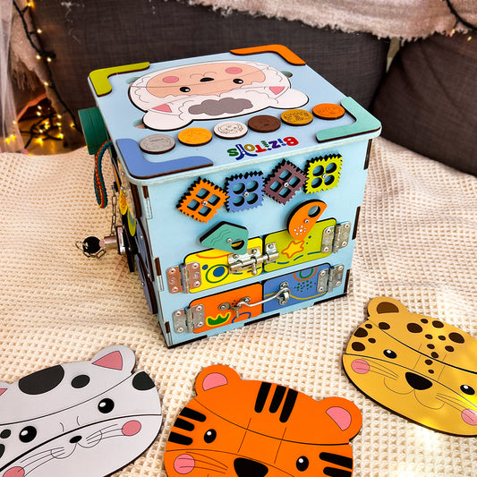 Montessori Wooden Busy Box - Educational Toy for Toddlers