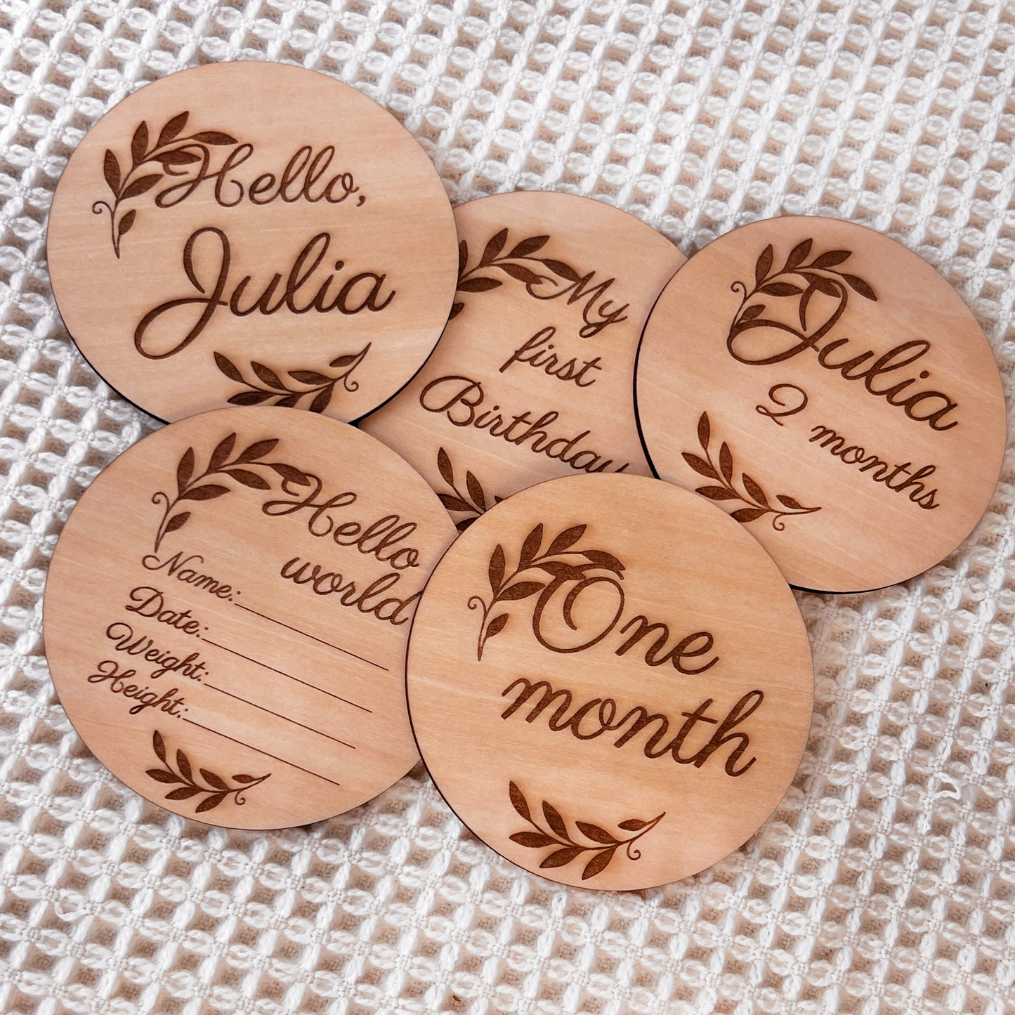 Set of 15 Personalized Wooden Baby Milestone Cards – Monthly Milestone Photoshoot Discs