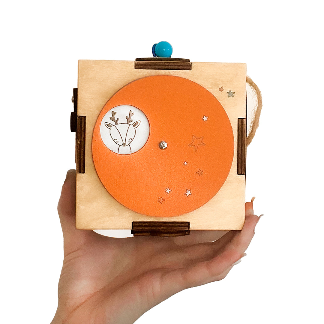 Montessori Busy Cube – Compact Sensory Wooden Toy for Toddler or Baby – Activity Box