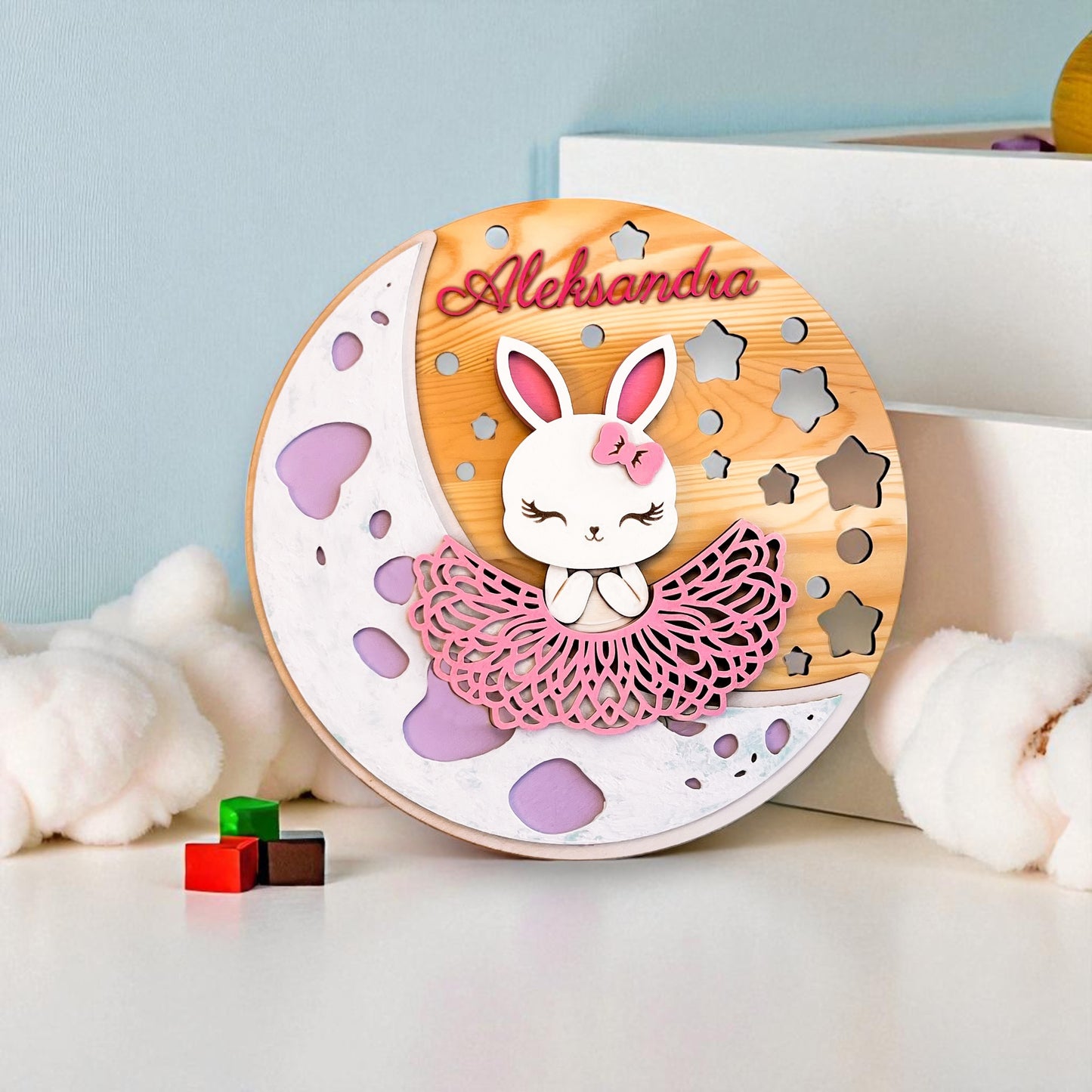 Personalized Baby Name Wooden Name Sign – Round Wall Plaque for nursery or baby’s playroom