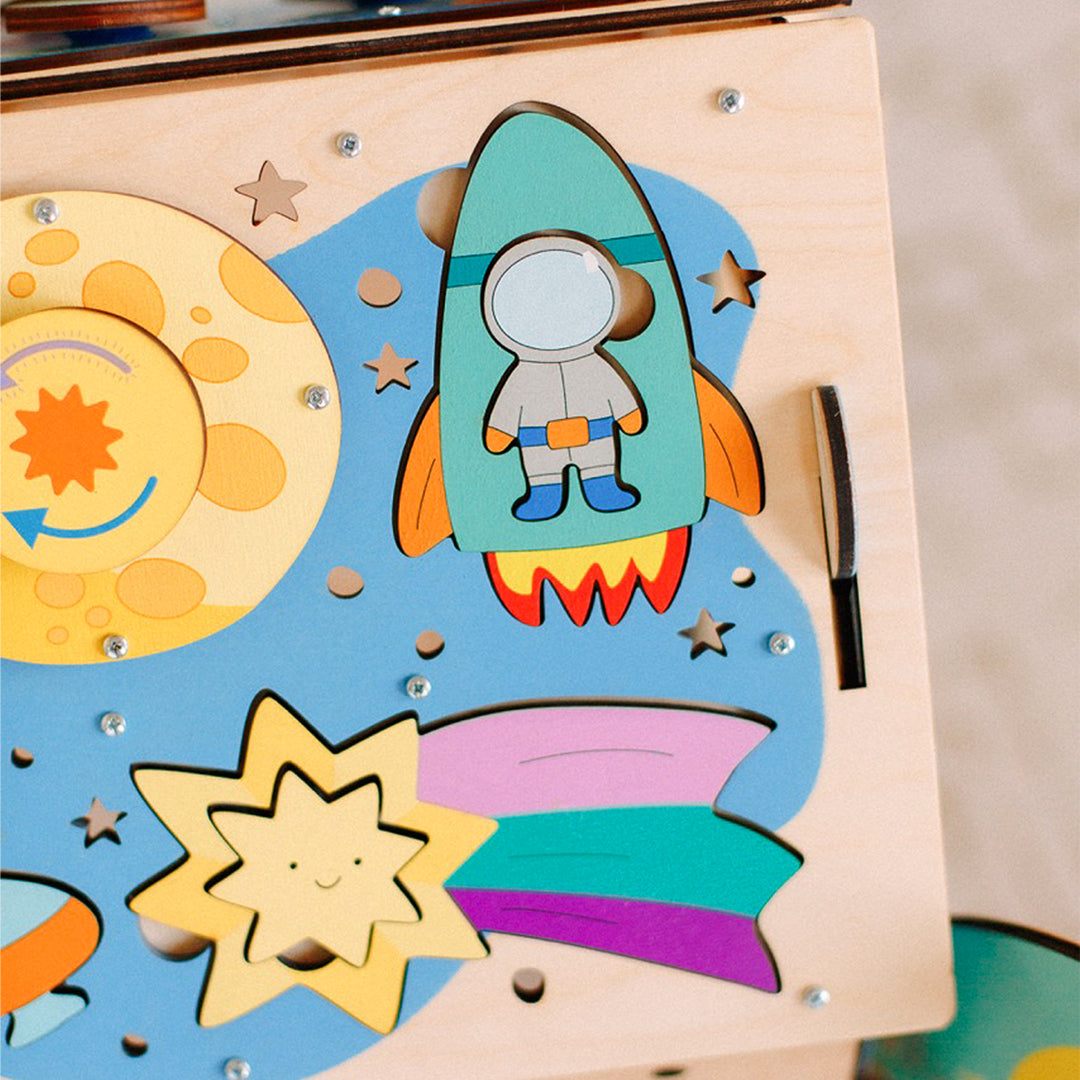 Wooden Montessori Busy House – Space Theme Activity Toy for Babies, Toddlers & Preschoolers
