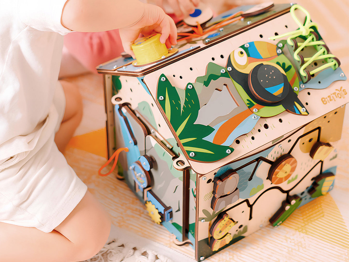Montessori Wooden Busy House with Light – Safari Activity Box for Toddlers (Ages 0–5)