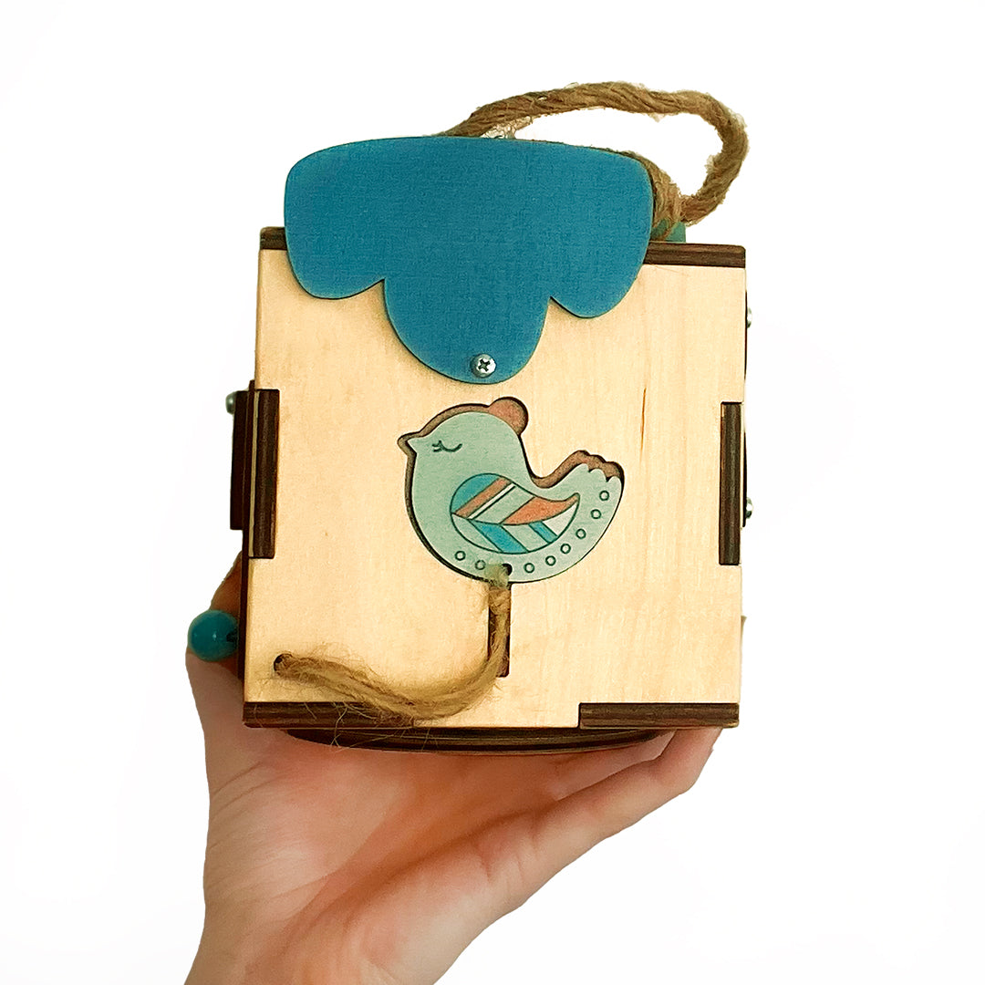 Montessori Busy Cube – Compact Sensory Wooden Toy for Toddler or Baby – Activity Box