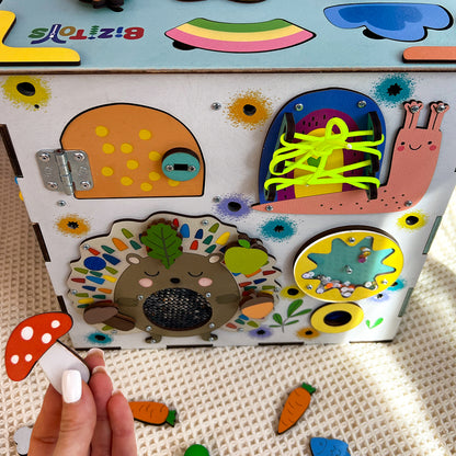 Montessori Wooden Busy Box with Light – Educational Toy for Toddlers and Babies – EN 71 Certified
