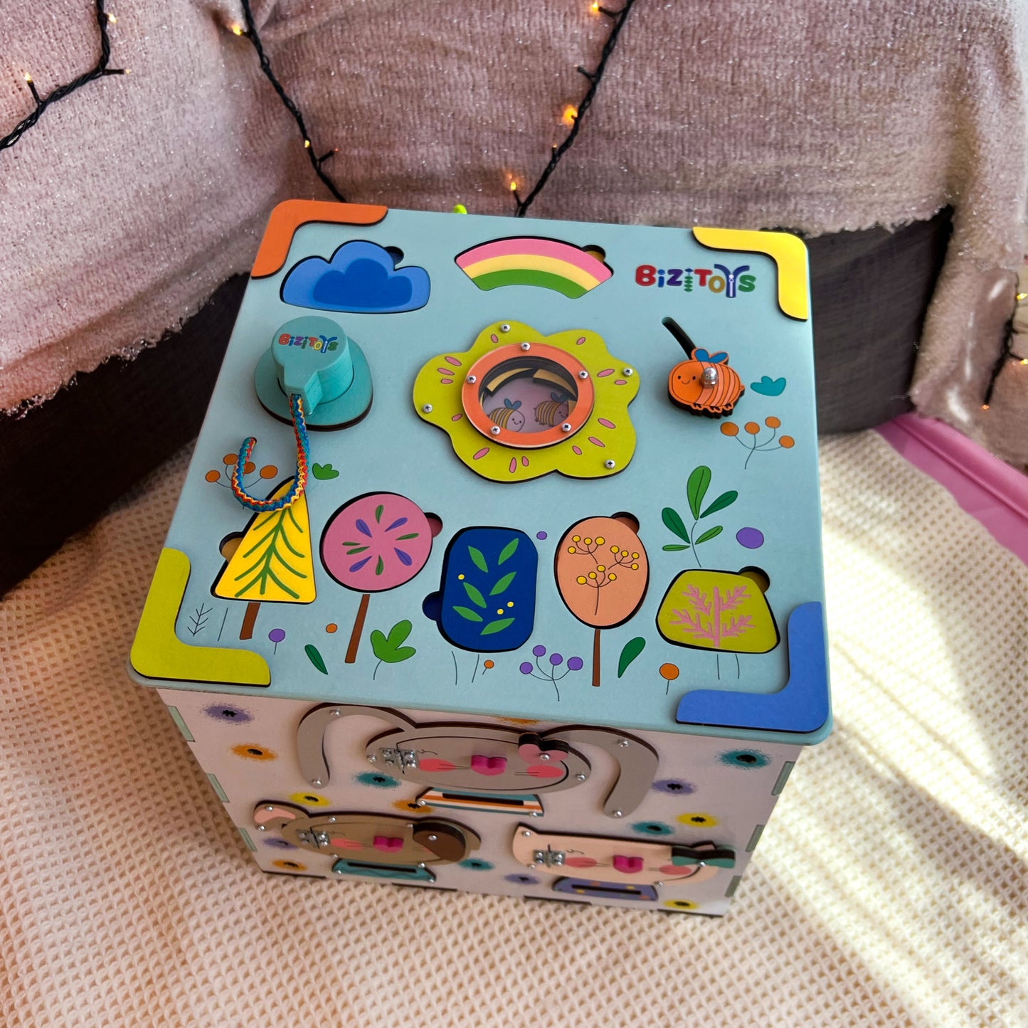 Montessori Wooden Busy Box with Light – Educational Toy for Toddlers and Babies – EN 71 Certified
