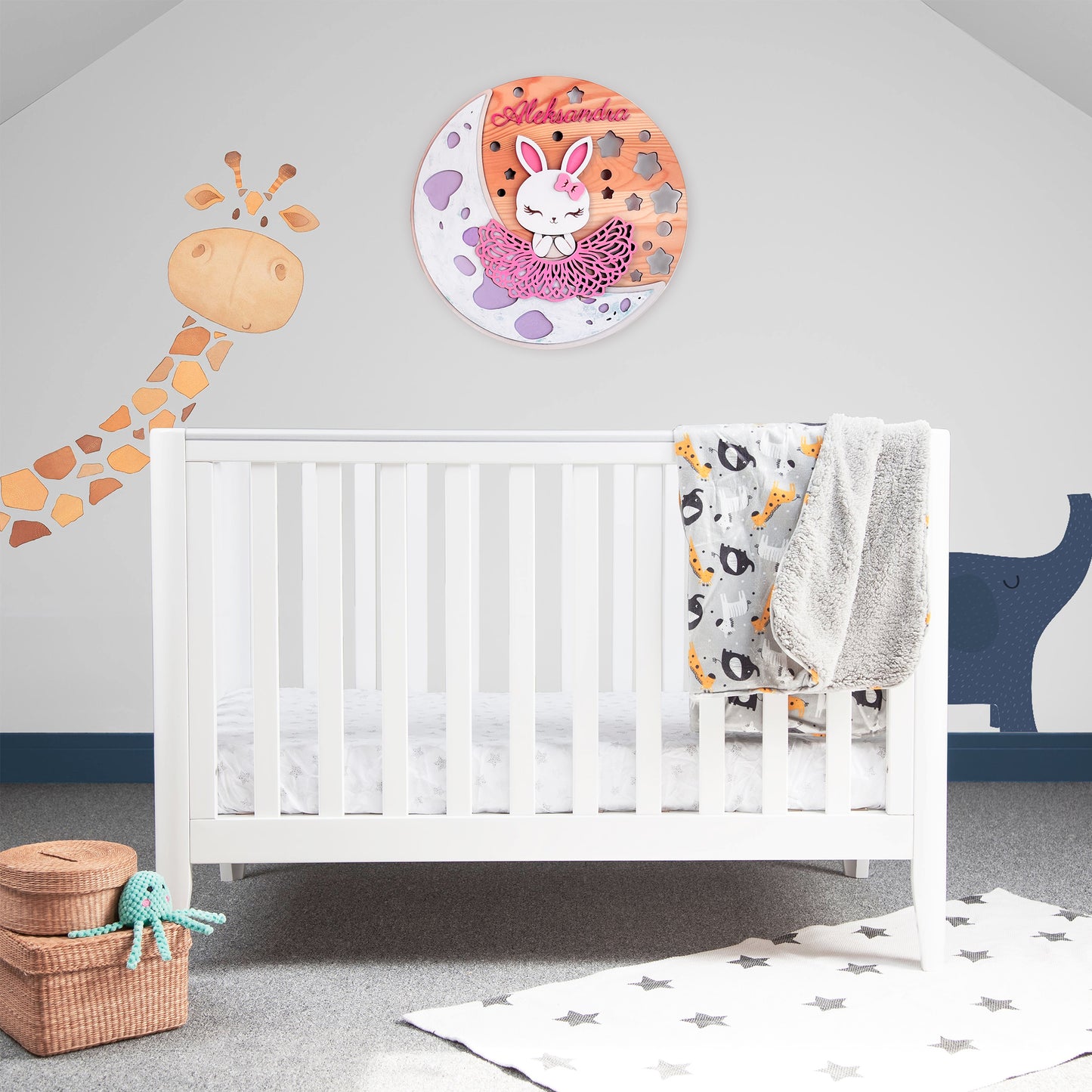 Personalized Baby Name Wooden Name Sign – Round Wall Plaque for nursery or baby’s playroom