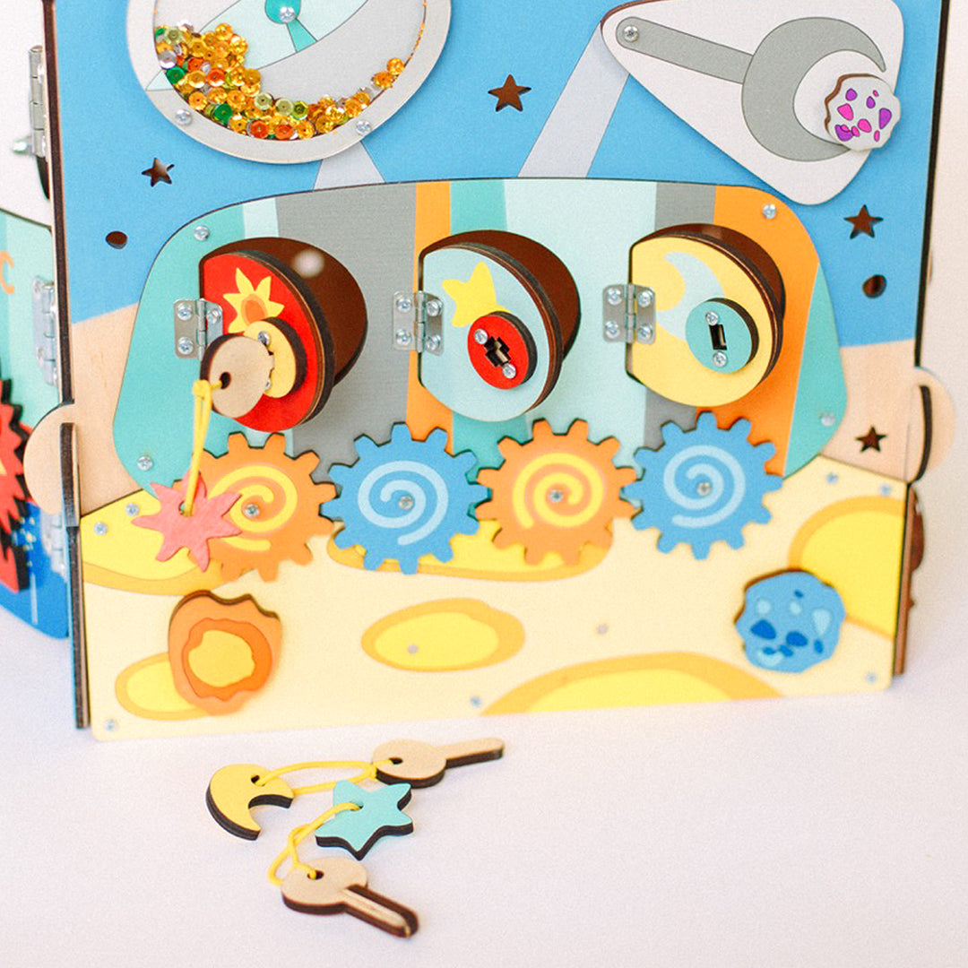 Wooden Montessori Busy House – Space Theme Activity Toy for Babies, Toddlers & Preschoolers