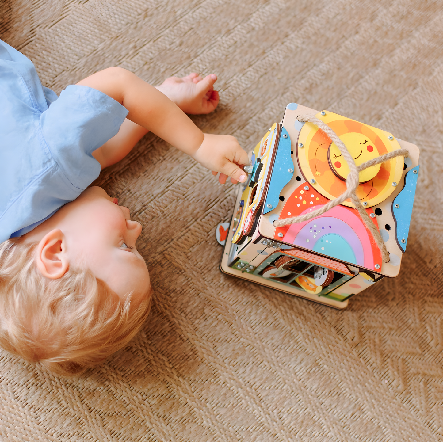 Montessori Wooden Busy Box with Light – Sensory Activity Box for Babies and Toddlers