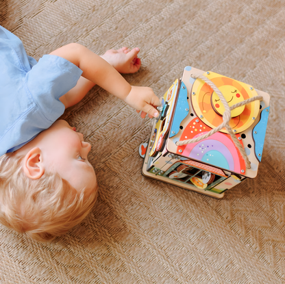 Montessori Wooden Busy Box with Light – Sensory Activity Box for Babies and Toddlers