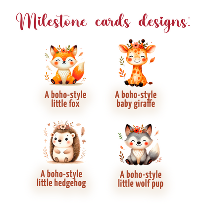 1 Custom Boho Woodland Baby Milestone Card for Photoshoot & Memory Keepsakes