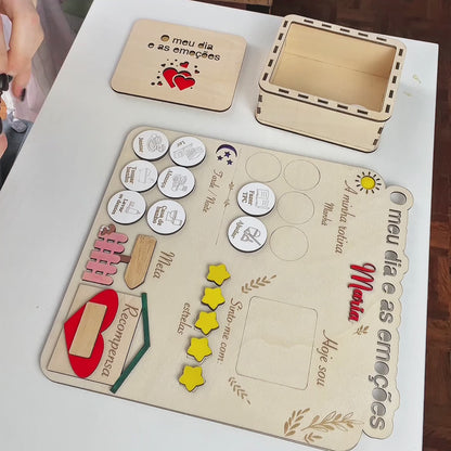 Personalized Emotions & Daily Routine Char - Montessori-Inspired Wooden Magnetic Busy Board