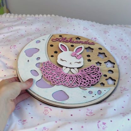 Personalized Baby Name Wooden Name Sign – Round Wall Plaque for nursery or baby’s playroom