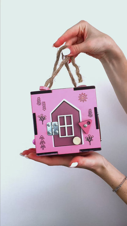 Pink Montessori Busy Box – Wooden Educational Toy for Babie and Toddlers